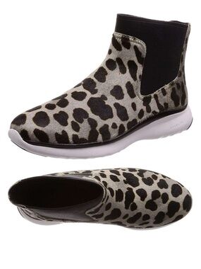 Cole Haan Leopard Print Slip-On Ankle Booties - Black & White